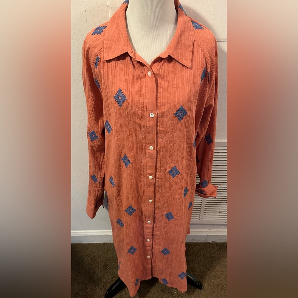 NWT J. Jill Women’s Pure Jill Boho Embroidered Cotton Tunic Shirtdress Sz L - Picture 5 of 8